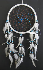 Dream Catcher Dreamcatcher - White Suede with Turquoise Stone - Hand Crafted, Large Size - 28" Long x 9" Diameter - OMA Brand (White)