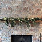 Haute Decor 6 Foot Christmas Pre-lit Holiday Swag for Fireplace Mantels with 100 Energy-Efficient Soft White LED Lights, Faux Berries, Real Pinecones and Built-in Timer