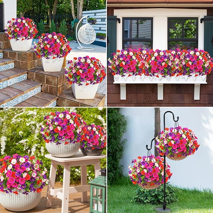 MARTINE MALL 24 Bundles Look Real Artificial Flowers for Outdoors, Realistic Fake Outdoor Flowers, UV Resistant Silk Petunia Flowers for Outside Faux Flowers Plants for Outdoor Porch, Mix Colors
