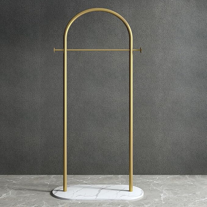 Freestanding Clothing Rack with Marble Base,Modern Arch Gold Garment Rack for Small Spaces,Sturdy Metal Coat Rack,Clothes Racks for Hanging Clothes in Bedroom,Closet,Entryway,Boutique Display