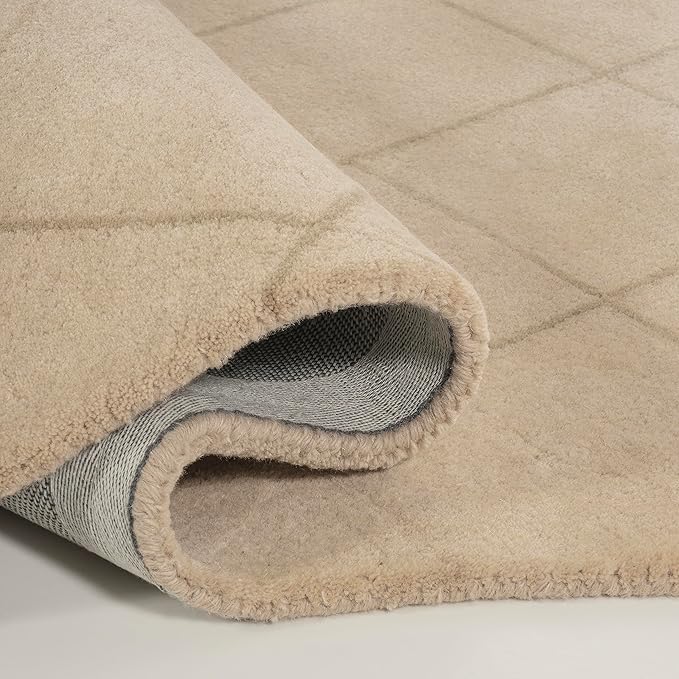 JONATHAN Y Bean Grid Handwoven Wool Beige/Light Brown Shaped Indoor Area Rug, 5x8, Modern, Plaid, Easy-Cleaning for Living Room, Bedroom, Kitchen, Pet Friendly, Non-Shedding (GST104A-5)