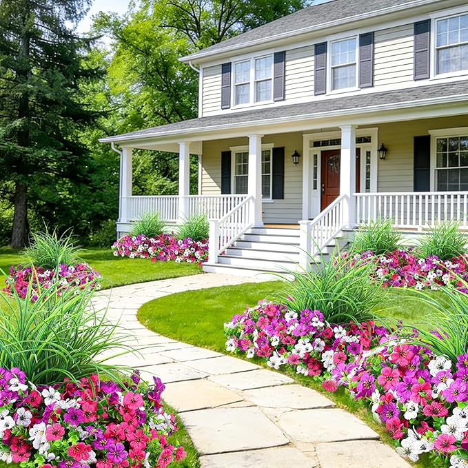 Artificial Flowers for Outdoors, 14 Bundles UV Resistant Fake Flowers Daisy with Greenery Plants,Faux Outdoor Flowers for Spring Summer Decoration, Outdoor Faux Plants Home Window Porch Patio Yard