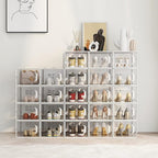 SEE SPRING XX-Large Shoe Storage Box Fit Size 13, Clear Plastic Stackable Shoe Organizer for Closet, Space Saving Sneaker Shoe Rack Containers Bins Holders for Entryway, Under Bed, 12 Pack Black