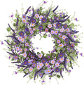 Sggvecsy Purple Daisy Wreath 24 Inch Spring Summer Wreath with Fake Silk Floral Green Eucalyptus Leaves and Lavender for Front Door Window Wall Wedding Farmhouse Festival Decor