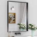 Keonjinn 28 x 36 Inch Black Bathroom Mirror, Rectangle Wall Vanity Mirrors, Metal Framed Farmhouse Mirror Brushed Square Corner, Modern Bathroom Mirrors for Over Sink(Horizontal/Vertical)