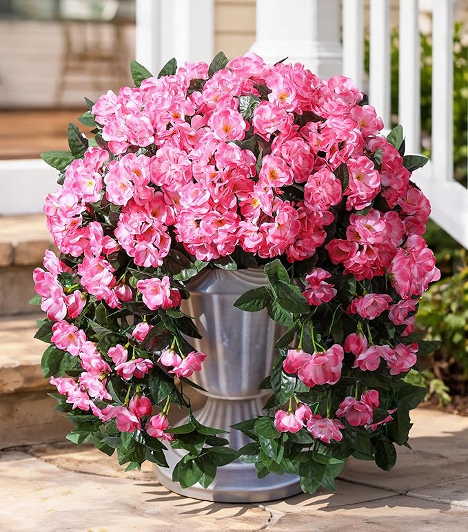 Artificial Fake Flowers Geraniums for Outdoors Spring Decor, 2 PCS Faux Hanging Plants Pink Outdoor Silk Flowers UV Resistant Realistic Trailing Vines for Outside Planters Porch Patio Garden Balcony