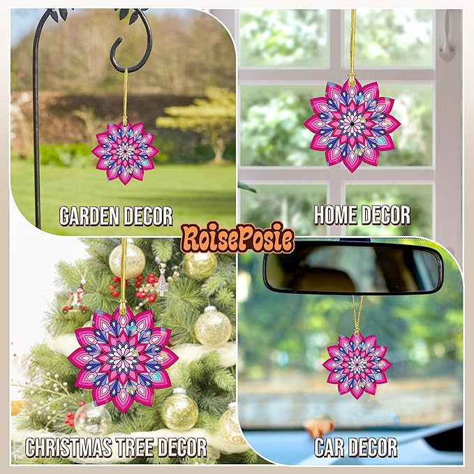 Mandala Flower 4" Vinyl Holographic Hanging Christmas Ornaments - Christmas Decoration for Home, Sun Catcher Gift, Christmas Tree Decor, Aesthetic Suncatcher Decor Gift for Women Man Friend