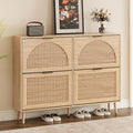 Shoe Cabinet for Entryway with 4 Flip Drawers, Slim Wooden Shoe Storage Organizer with Modern Fluted Pannel，Freestanding Narrow Hidden Shoe Rack for Hallway, Foyer, Living Room