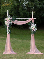 Lisuun Wedding Arch Flowers, Artificial Flowers for Decoration, 2pcs Flower Swag and 1 pcs Semi-Sheer Chiffon Table Runner Swag for Beautiful Dream Wedding Ceremony Floral Decor - Pack of 3