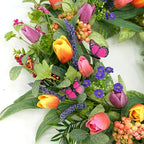 WreathDream 22 inch Spring Summer Wreath Tulip Wreath for Front Door with Purple Tassels, Eucalyptus Leaves, Ferns, Butterflies for Indoor Outdoor wall Festival Home Farmhouse Wedding Decor