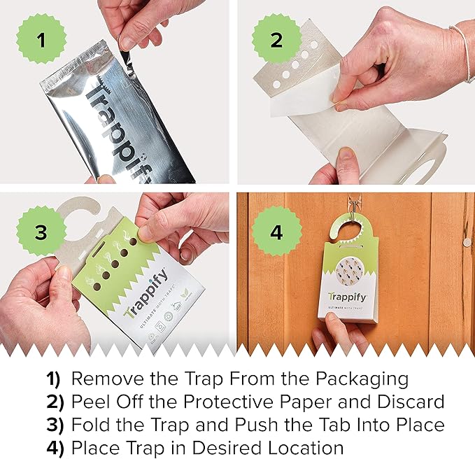 Trappify Ultimate Adhesive Moth Traps for Clothes - Monitoring Pantry Moth Traps for Home, Kitchen, Closet, Cabinet, Storage Rooms, Cupboard |Easy Setup (12 Pack)
