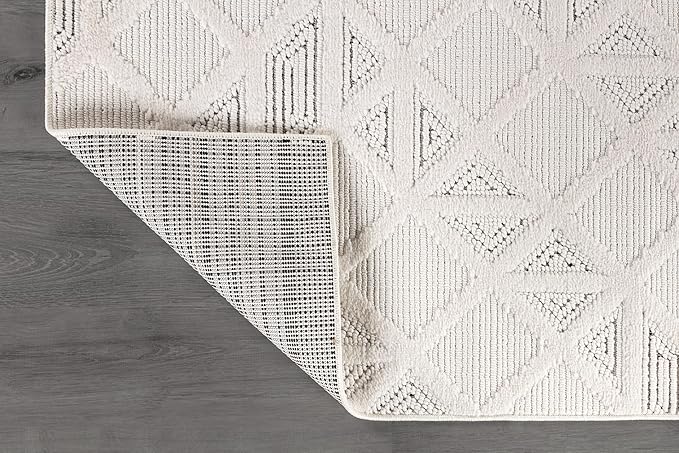 Modern Micro Loop Indoor Area Rugs for Living Room Bedroom Kitchen Geometric Square White 9x12 Luxury Durable Low and High Pile Non-Shedding Stain Resistant Soft Area Carpet 9 x 12