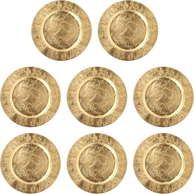 Hosley Set of 8, Gold Plastic Decorative Charger Plate- 11.75" Diameter. Ideal GIFT for Wedding, Party Favor, Bridal, Home Warming. O5
