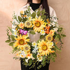 DecorbyHannah Spring Sunflower Summer Wreaths for Front Door Outside All Season, 22 Inch Artificial Collapsible Flower Wreaths with Daisy and Bee, Sunflower Decor for Porch, Wedding Housewarming Gifts