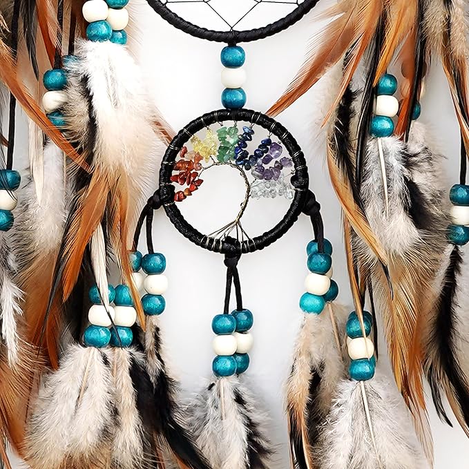 Dream Catchers,Large Dream Catcher for Bedroom Adult,Native American Boho Dreamcatcher Tree of Life Wall Decor with Turquoise Hanging Ornament Teen Dorm Room Decor Festival Gift (Brown)