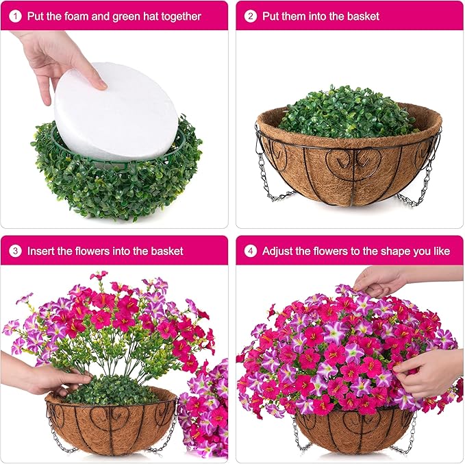 INSPRING Artificial Hanging Flowers for Outdoors Baskets Fake Plants Spring Decoration, UV Resistant Faux Silk Morning Glory in Planter Look Real for Outside Patio Porch Balcony Garden Home Decor