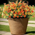 Artificial Fake Flowers Plants for Outdoor Spring Decor, 12 Bundles Faux Silk Flowers for Outdoor Outside Planter Colorful Daisy UV Resistant Look Real for Front Door Porch Patio Yard(Yellow Orange)