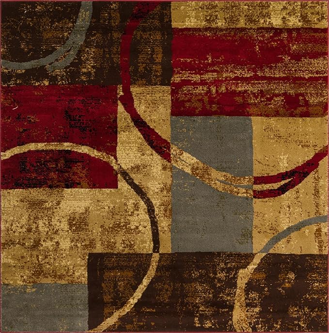 Unique Loom Barista Collection Area Rug - Kouillou (7' 1" Square, Multi/Brown)