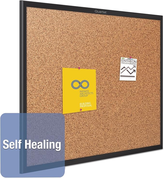 Quartet Cork Bulletin Board 24"W x 18"H Pin Board, Black Aluminum Frame (2301B)