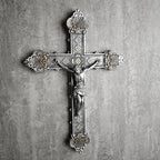 BC Catholic Crucifix Wall Cross, 12"H Jesus Christ Home Decor, Religious Gift, Vintage Silver Color Finish, Renaissance Sculpture Hand-painted by Buildclassic