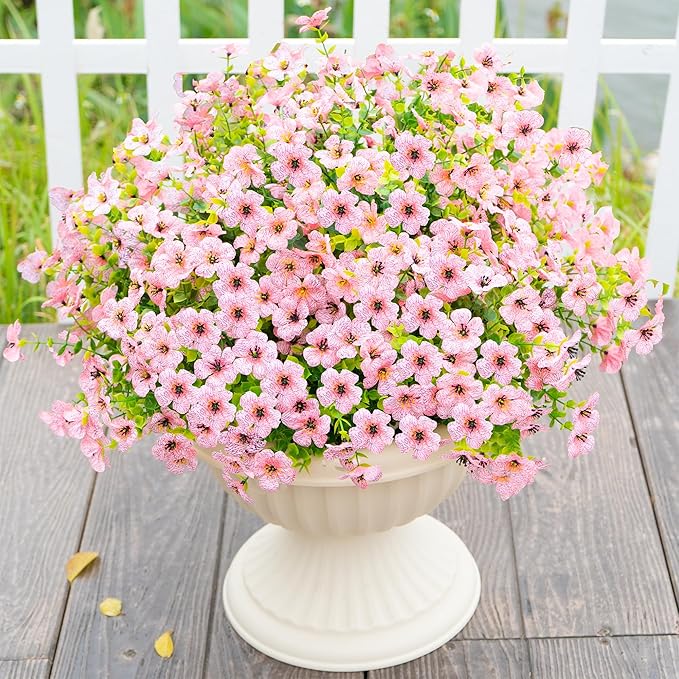Artificial Fake Flowers Plants for Outdoors Spring Summer Decoration,Faux Flowers Plants Greenery UV Resistant Silk Daisy Realistic for Outside Planter Front Porch Patio Garden Home 16 Bundles（Pink）