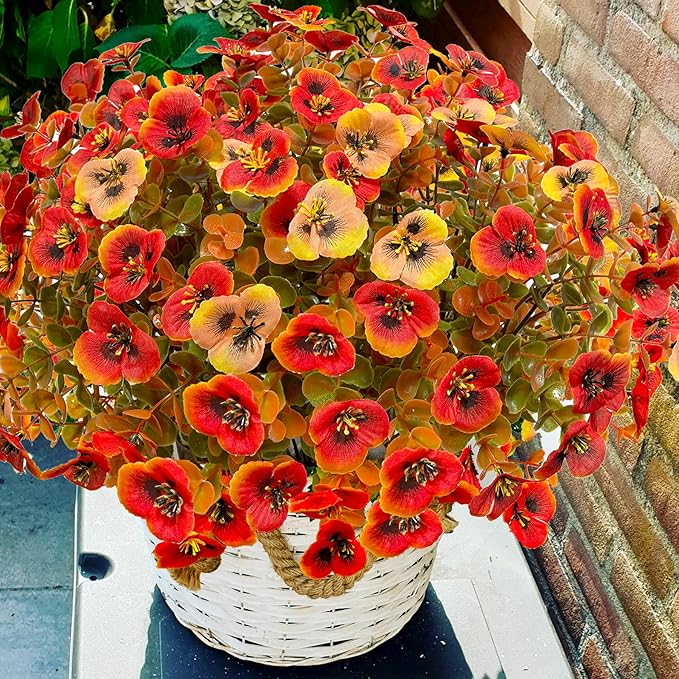 Artificial Mums Fall Flowers for Outdoors, 12pcs Fake Mums UV Resistant Outdoor Artificial Plants, Faux Silk Flowers Plants for Porch,Garden, Patio,Window Box Decoration