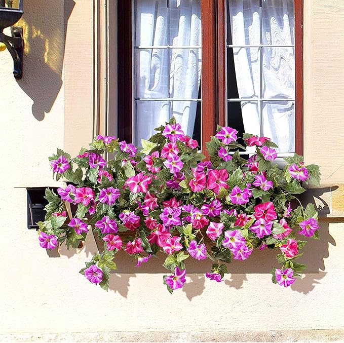 4 Pcs Artificial Fake Petunia Flowers for Outdoor Decoration, Faux Silk Petunias Flower for Spring UV Resistant Realistic Plants for Garden Balcony Yard Porch Indoor Decor(Fuchsia Lotus)