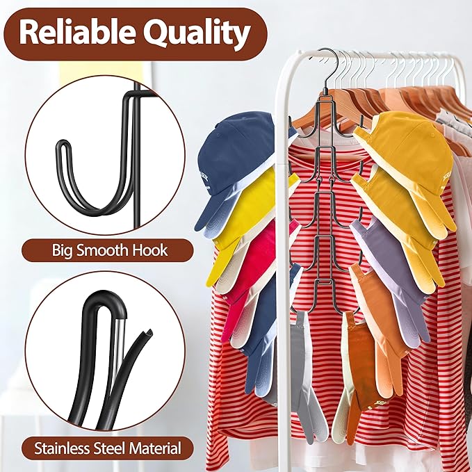 10-Hook Hat Hangers for Closet, Stainless Steel Hat Organizer, Collapsible Hat Holder, 360° Rotating Cap Rack, Space Saving Hat Storage for Baseball Caps