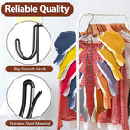 10-Hook Hat Hangers for Closet, Stainless Steel Hat Organizer, Collapsible Hat Holder, 360° Rotating Cap Rack, Space Saving Hat Storage for Baseball Caps