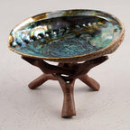 Wish Well 2 Piece Wooden Tripod Stand - 4" & 6" Hand-Carved Room Decor Holder ~ Ideal for Abalone Shell, Decorative Bowl, Crystal Ball, Sphere, Geode ~ Wood Display Stand & Perfect Crystal Holder