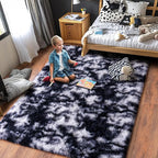 Black and White Rug for Bedroom, 4x6 Area Rug for Kids Room, Bedside Indoor Floor Fluffy Shag Carpet, Plush Soft Rug for Living Room Nursery Dorm Home Decor
