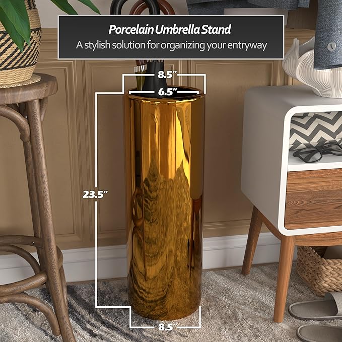 Red Lantern 24" Solid Gold Porcelain Umbrella Stand