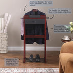 Proman Products Winston Freestanding Wooden Clothes Valet Stand Organizer with Hanger, Pant Rod, Drawer, Tie hook, Tray, Shoe Rack for men and women (Mahogany)