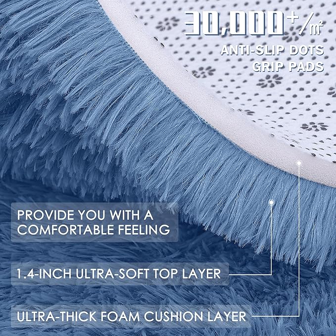 OLANLY 2x6 Machine Washable Runner Rugs for Hallway, Soft Fluffy Shaggy Bedside Rugs for Bedroom, Living Room, Indoor Floor Carpet for Kids Girls and Boys, Home Decor Aesthetic, Blue