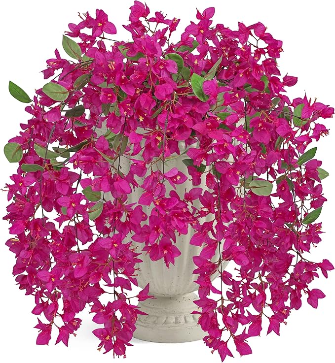 33.5" Bougainvillea Artificial Flowers Fake Pink Flowers, UV Resistant Long Sprays Artificial Bougainvillea Flowers for Indoor & Outdoor Decor, 3PCS Faux Hanging Flower for Home Room Wedding Porch