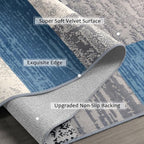 FlyDOIT Modern Geometric Patchwork Area Rug, 2x6 Blue Runner Rugs for Living Room, Rockwood Collection Indoor Rugs for Bedroom, Throw Carpet Floor Decor for Entryway Dining Room Office Nursery