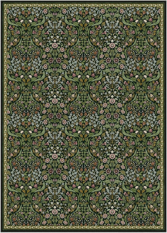 Moynesa Floral 10x14 Area Rugs for Living Room, Green Extra Large Rug for Bedroom Boho Washable Dining Room Rug, Non Slip Ultra Thin Soft Floor Carpet for Home Office Farmhouse, Green
