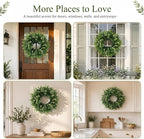 26 Inch Large Artificial Boxwood Wreath for Front Door All Season, Summer Wreaths with 2 Sashes, Baby's Breath, Eucalyptus and Flower Buds, Farmhouse Greenery Decor for Outdoor, Porch, Home