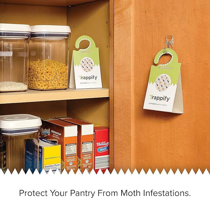 Trappify Ultimate Adhesive Moth Traps for Clothes - Monitoring Pantry Moth Traps for Home, Kitchen, Closet, Cabinet, Storage Rooms, Cupboard |Easy Setup (12 Pack)