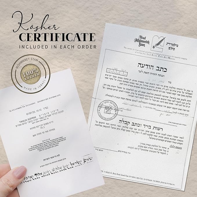 SURI Mezuzah with Kosher Scroll for Door | Certified 4-Inch Hand-Written Kosher Scroll by a Certified Jewish Rabbi (Sofer Stam) and Elegant White 5-Inch Mezuzah Case | Made in Israel