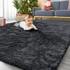 OLANLY 6x8 Machine Washable Large Area Rugs for Living Room, Bedroom, Soft Fluffy Shaggy Bedside Rug, Indoor Floor Carpet for Kids Girls and Boys, Dorms, Nursery, Home Decor Aesthetic, Black
