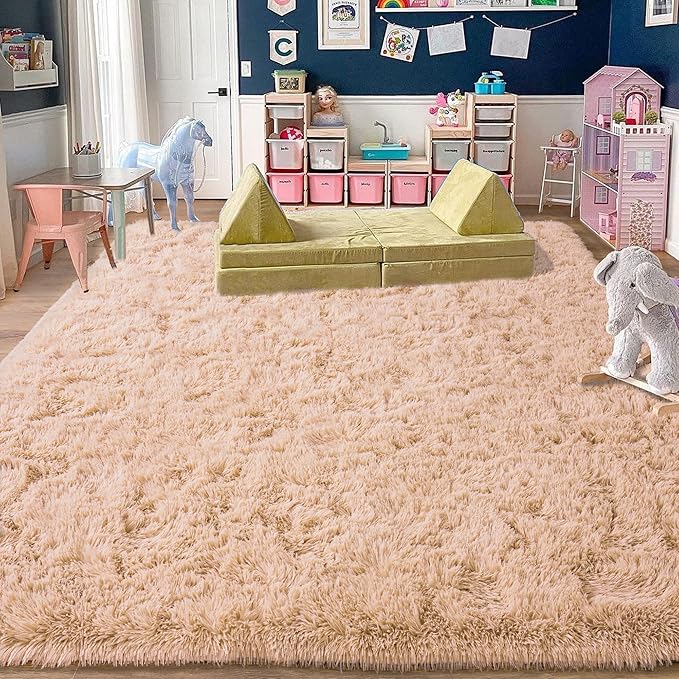 Rugs for Living Room 10x14, Soft Shaggy Modern Shag Area Rug for Bedroom, Upgrade Non-Slip Plush Fluffy Carpet for Kids Boys Girls Room Home Decor Aesthetic, Camel