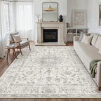 9x12 Area Rug Gray Washable Living Room Vintage Carpet Bedroom Large Non Slip Soft Low Pile Soft Thin Dining Room Office Accent Throw Rug