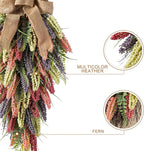 Glitzhome Pink, Purple & Yellow Mixed Heather Teardrop Swag 28" Artificial Spring Teardrop Swag Wreath for Front Door Porch Wall Window Decor