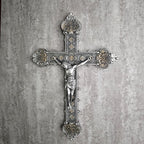 BC Catholic Crucifix Wall Cross, 12"H Jesus Christ Home Decor, Religious Gift, Vintage Silver Color Finish, Renaissance Sculpture Hand-painted by Buildclassic