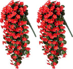 HyeFlora Artificial Fake Hanging Plants Flowers for Outdoor Outside Spring Decoration, 2 PCS Faux Silk Daisy Red Orchid Vines UV Resistant Realistic for Home Indoor Porch Patio Balcony