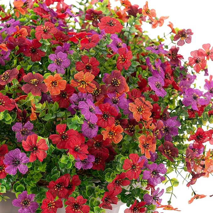 Artificial Fake Flowers Plants for Outdoor Spring Summer Decor, 12 Bundles Faux Silk Flowers for Outdoor Outside Planter Colorful Daisy UV Resistant Look Real for Front Door Porch Patio Yard
