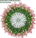 Lnoicy 20 Bundles Artificial Flowers for Outdoor Fake Plants for Spring Decoration,Faux Eucalyptus Flowers for Planter UV Resistant Lifelike for Home Porch Garden（Pink）