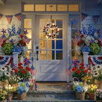 Valery Madelyn 4th of July Ball Wreath for Front Door with Lights, Red White Blue Patriotic Gnome Wreath Memorial Day Decorations with Ball Ornaments for USA 250th Anniversary Summer, 13"