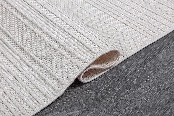 Micro Loop Indoor Rug White 8x10 Boho Geometric Neutral Area Rugs for Living Room Soft Luxury Modern Low and High Pile Durable Stain Resistant Non-Shedding Indoor Area Carpet 8 x 10